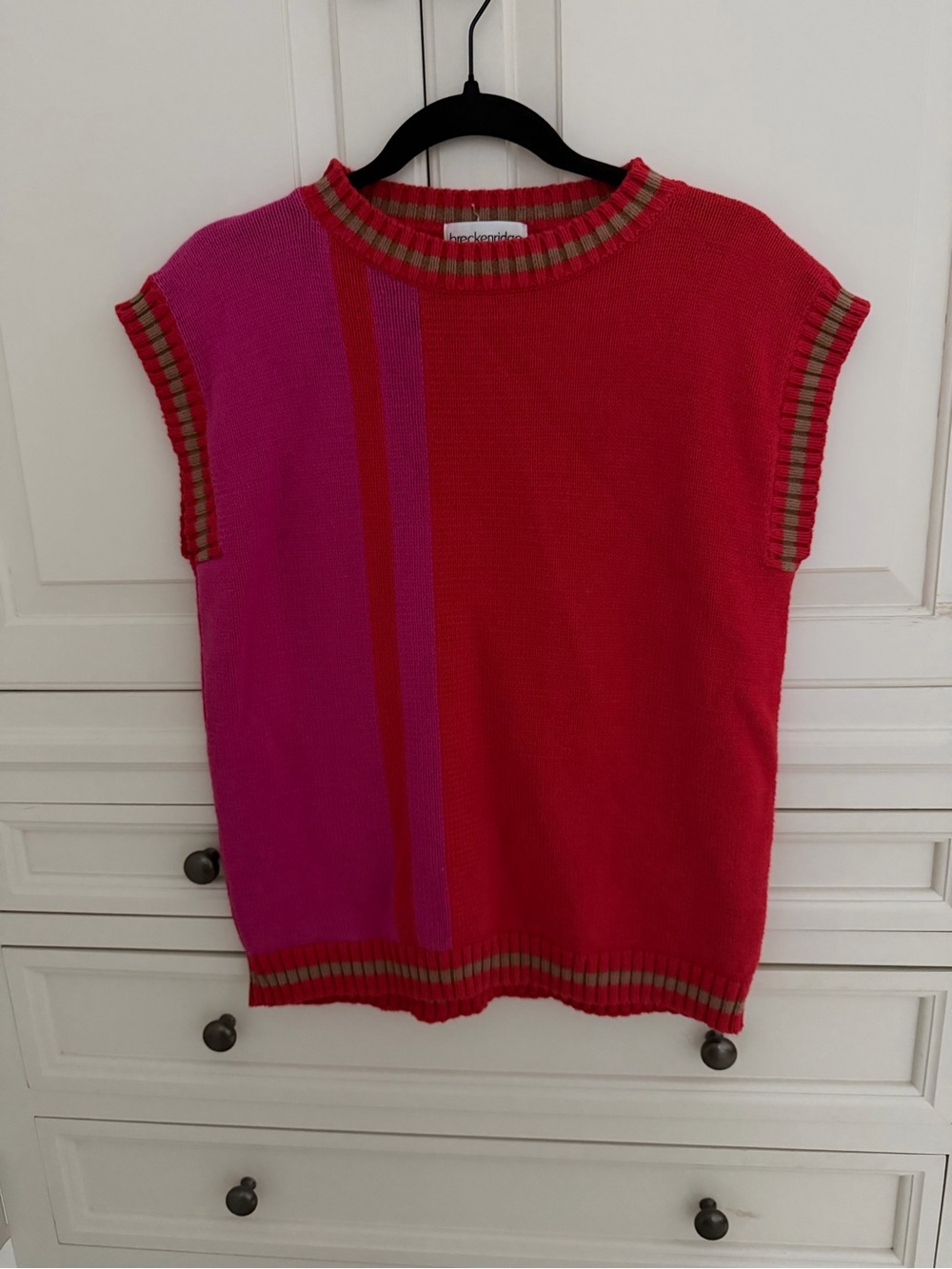breckenridge Red Pink and tan Striped Knit Sweater Vest
